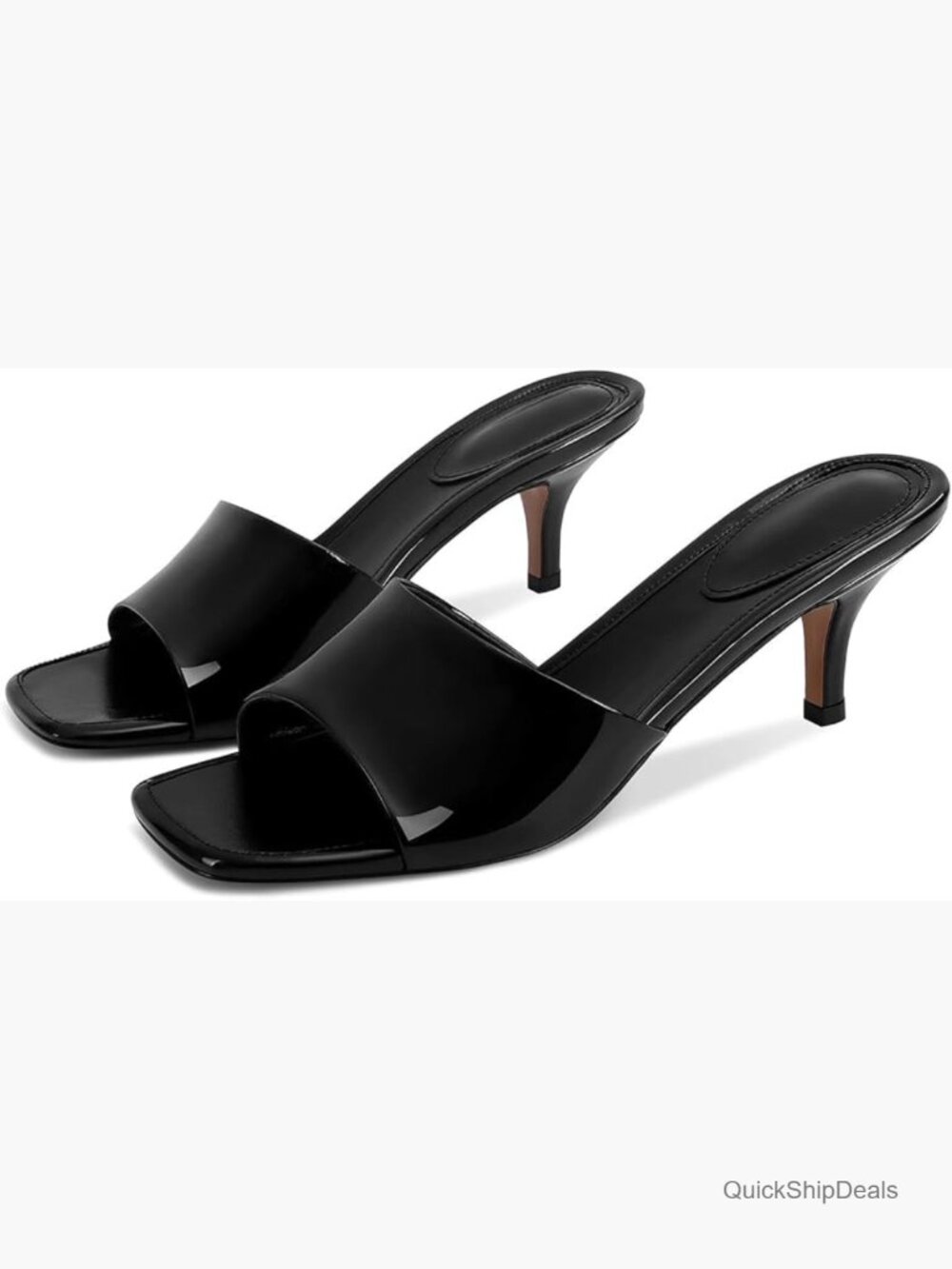 Black Patent Kitten Heel Slide Sandals
